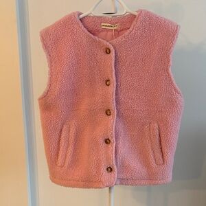 Pink Sherpa Vest with Button Closure